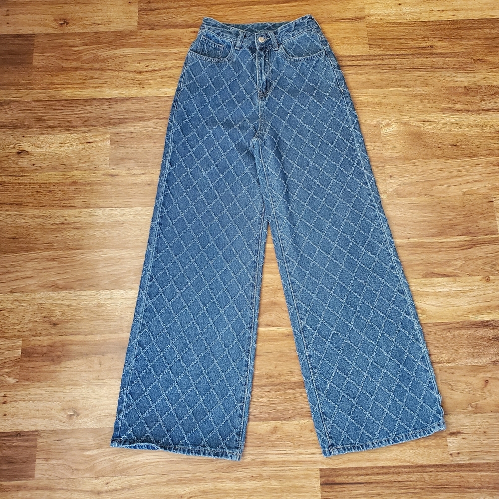 SHEIN Textured Jeans Size XS High Rise Wide Leg